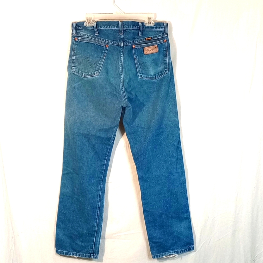 Used Wrangler Blue Straight Jeans Classic Denim Style Mens 38x32 100% Cotton